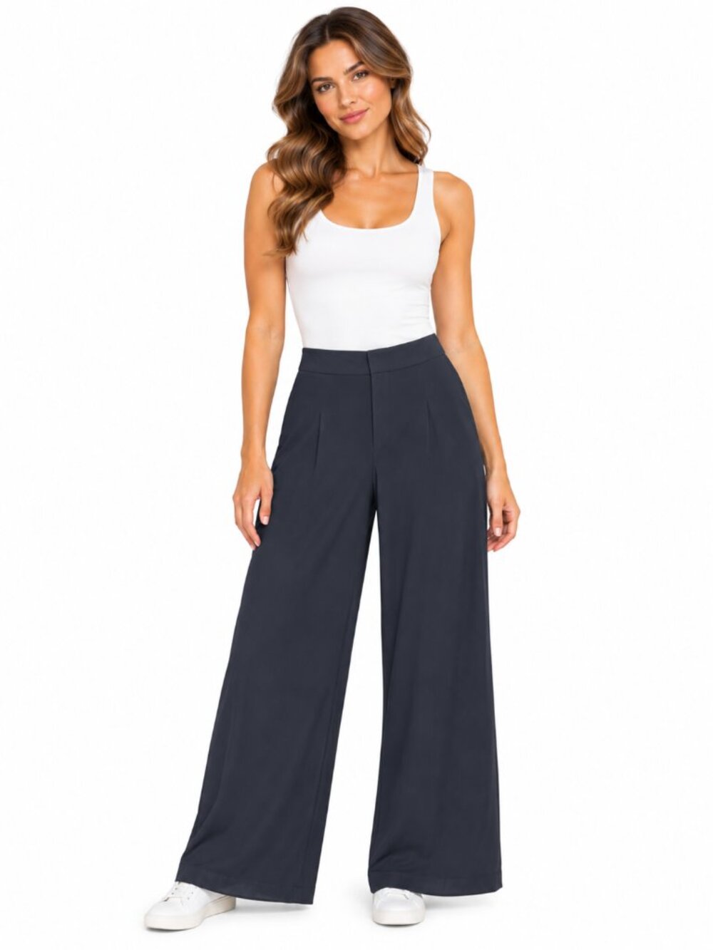 ATHLETA Pinnacle High Rise Trouser Pant Pleated Dark Grey Wide Leg 472041 Size 8